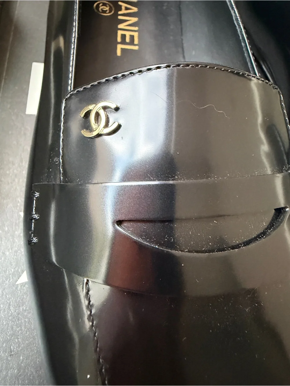 CHANEL F/W 2026 BLACK SHINY CALFSKIN LEATHER LOAFERS SQUARE TOE BLAZY FLATS 38